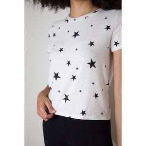 Black and white star graphic short sleeved t shirt
